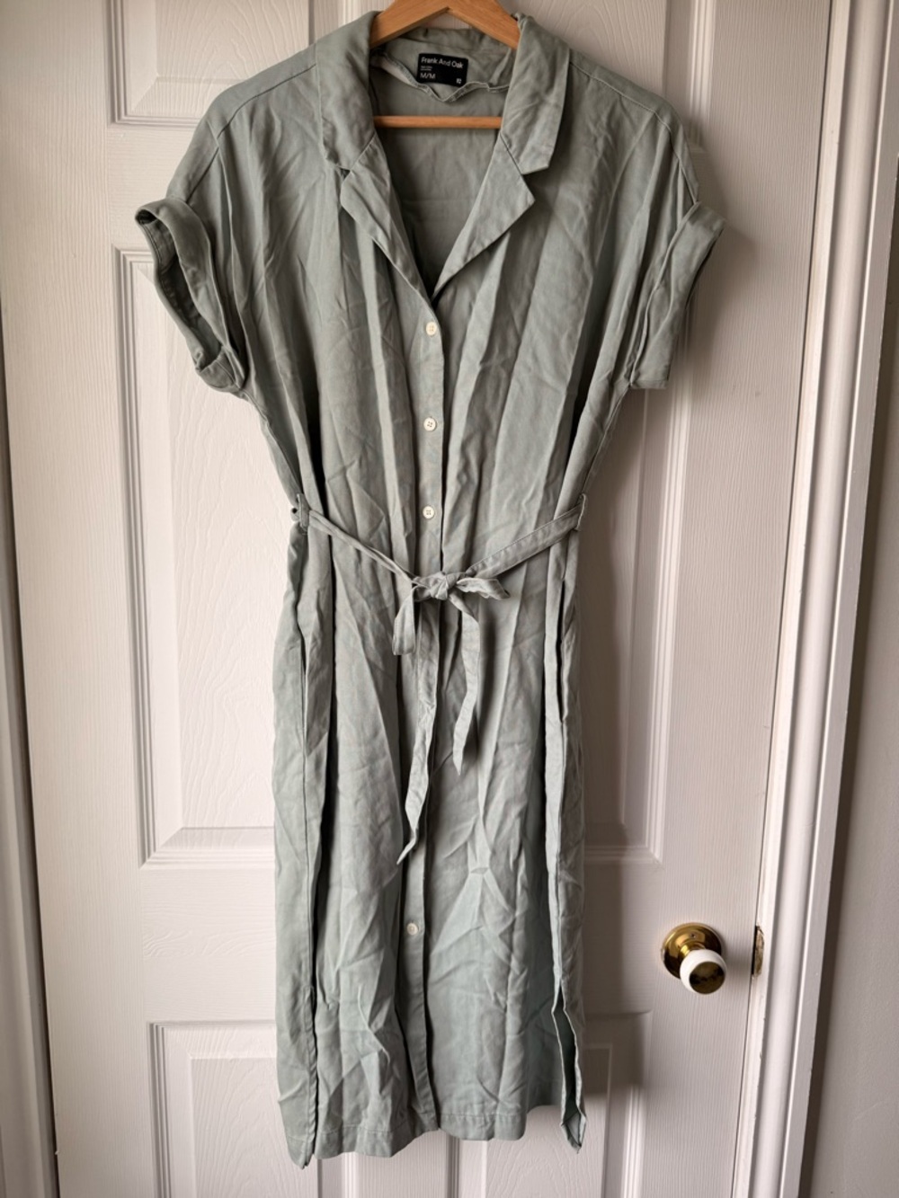 Frank & Oak Lightweight Sage Green Button-Down Midi Dress